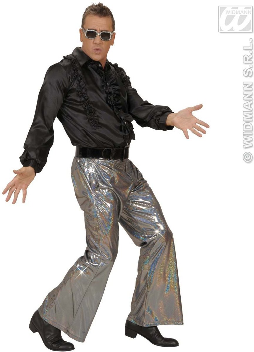 Holografische Broek, Zilver Man | Medium / Large | Carnaval kostuum | Verkleedkleding